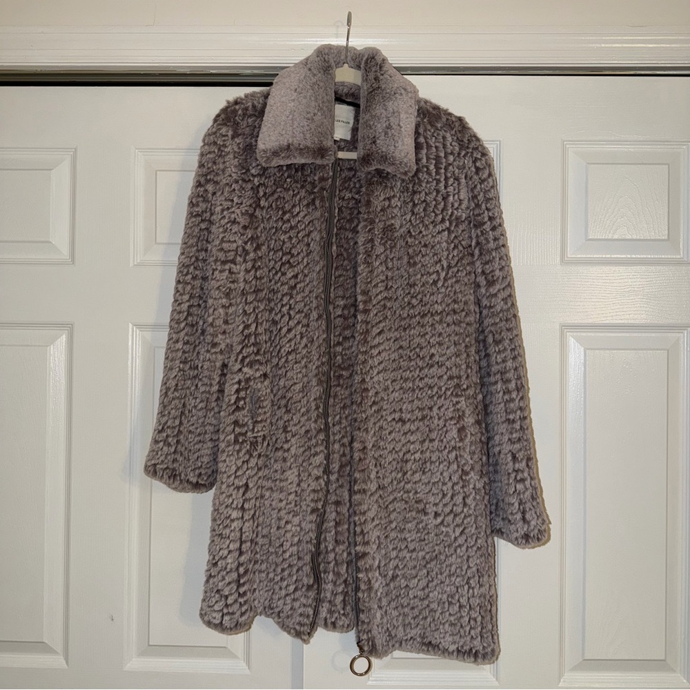 Luxurious Gray Faux Fur Cardigan